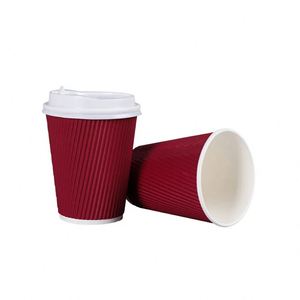 Gobelet à thé ondulé à prix abordable, 12 oz, avec logo personnalisé imprimé sur le côté, vente en gros, en carton, pour soupes chaudes et aliments, avec couvercles à bec. - Product Image 6