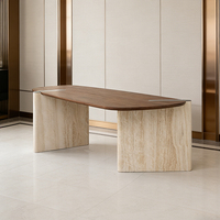 Bureau de style européen pour la maison ou le bureau, avec plateau en bois et pierre blanche, grand bureau de luxe