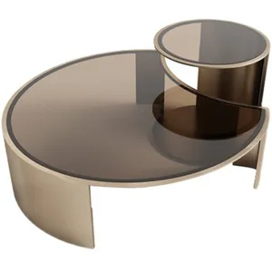 Luxury coffee table set tempered glass top stainless steel frame coffee table