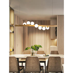 Luminaire suspendu tendance LED de style nordique, luminaire moderne en bois japonais pour salle à manger, lustre en verre, luminaires suspendus - Product Image 5
