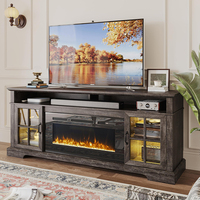 Meuble TV personnalisable avec porte coulissante style grange, centre de divertissement mural avec lumière LED 3D et insert de cheminée électrique flottante