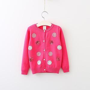 Pull cardigan pour enfants de style coréen, couleur rose, à pois brillants, fabriqué en Chine - Product Image 2