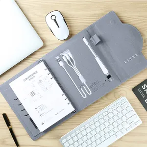 Kantor hadiah bisnis 8000mAh jam power bank pengisian daya nirkabel a5 notebook multifungsi notebook dengan lampu led