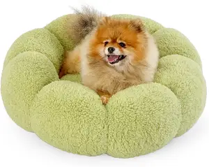 Круглая пушистая кровать для щенка в пончике плюшевая подстилка, нескользящая симпатичная кровать для кошки с цветами для домашних кошек, кровать для домашнего питомца Против тревоги