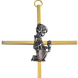 Cruz de bautismo, figura de chica joven de Metal, decoración colgante hecha a mano, Cruz de pared - Product Image 1