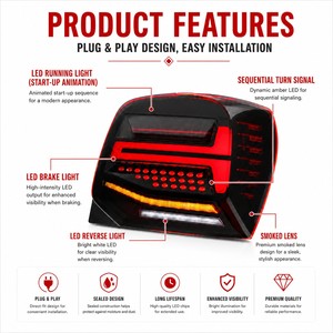 Feux arrière LED fumés pour Volkswagen Polo 2011-2018 avec clignotants séquentiels - Product Image 4