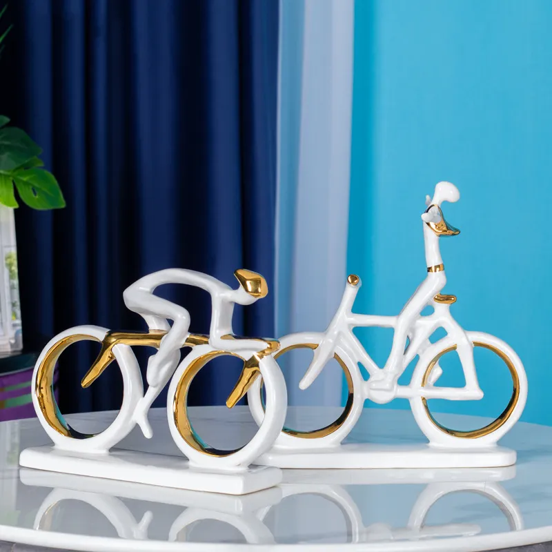 लक्जरी नॉर्डिक आधुनिक बाइक घर सजावट सफेद सोना मढ़वाया रचनात्मक कमरे में रहने वाले या कार्यालय के लिए सिरेमिक साइकिल गहने