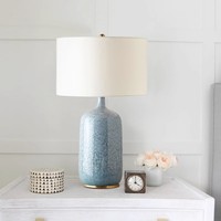 Lampe de chevet moderne décorative pour chambre à coucher, lampe de table en céramique bleue en tissu pour salon, lampe de table en céramique avec vase