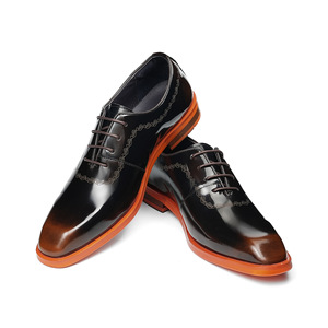Business formal leather shoes for men - polished high-end textured black leather handcrafted Oxford style business groom shoes - Product Image 1