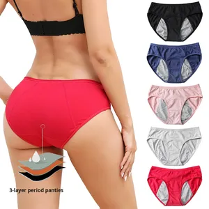 Pantalones menstruales de algodón puro de <span class=keywords><strong>tiro</strong></span> <span class=keywords><strong>bajo</strong></span> para mujer, ropa interior de punto sólido a prueba de fugas, entrepierna agrandada ensanchada para uso específico del período - Product Image 2