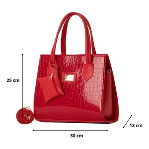Sac à main en cuir PU imprimé alligator rouge pour femme Fana Brina M3831, fermeture à rabat, sac de soirée élégant avec bandoulière amovible - Product Image 4