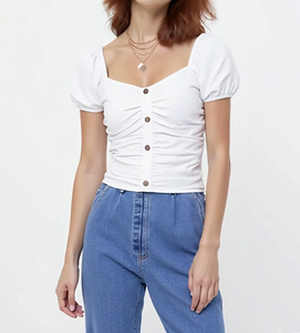 Camisa elegante de verano para mujer, prenda tejida sostenible, botón, venta al por mayor, fabricante de Vietnam, precio razonable, OEM, ODM, bienvenida - Product Image 5