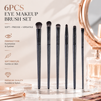6 Buah Set Kuas Rias Mata Hitam Matte, Kuas Pencampur Eyeshadow Eyeliner, Bulu Lembut, Tidak Mudah Rontok, Alat Kecantikan Mudah Dibersihkan