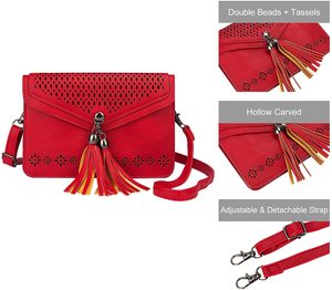 Moda señoras Casual Tote Crossbody cartera hueco tallado pequeño teléfono celular monedero titular algodón borlas decoración cubierta - Product Image 3