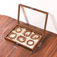Boîte de rangement à bijoux en bois carrée SHI SHENG à 100 emplacements avec couvercle transparent pour colliers, boucles d'oreilles, bagues, bracelets