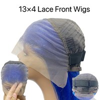 Wig Bob Pendek Warna Biru 13x4 Lace Front, Rambut Asli Warna Biru Dongker Lurus, Wig Frontal Transparan, Panjang 10-16 Inch, Kepadatan 200%
