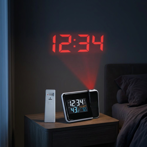 Horloge-radiogarde-corps numérique LCD à projection électrique, vente en gros d'usine, contrôlée par <span class=keywords><strong>radio</strong></span> WWVB, calendrier de bureau, horloge <span class=keywords><strong>projecteur</strong></span> rotative à 180° - Product Image 2