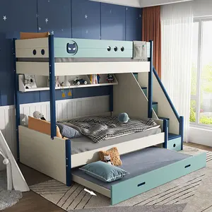 121335 quanu MDF wooden frame furniture High and low double kids bunk beds with ladder and storage