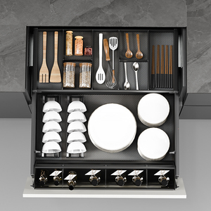 Le panier de rangement pour vaisselle de cuisine est incliné et peut être coulissé sur trois niveaux. Il comprend des paniers à épices pour la cuisine. - Product Image 3