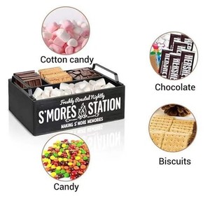 Wooden S'Mores Station <b>Box</b> With Handle Rectangular Dessert <b>Storage</b> For <b>Camping</b> Snacks - Product Image 2