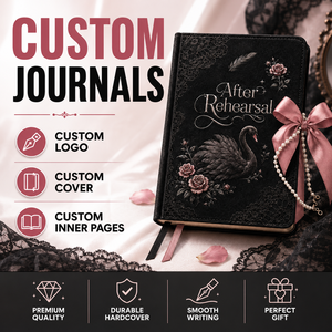 Cuaderno de Ballet LABON Rehearsal Black Swan, Terciopelo Medianoche, Lazo de Encaje Plateado, Logotipo Personalizado, Regalo Profesional para Bailarines - Product Image 1