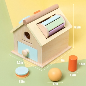 5 in 1 Wooden Montessori Busy House Shape Sorting Game <strong>Rainbow</strong> Spinning Drum Ball Coin <strong>Drop</strong> Toy - Product Image 5