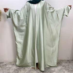 1427 #   Nueva llegada: Cárdigan islámico plateado con diamantes para mujer musulmana, ropa islámica, abaya de satén de seda ligera y brillante con puños divididos. - Product Image 4