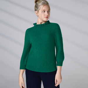 Pull en maille à manches bouffantes personnalisé, léger, style vintage européen, col à volants, en mohair, pour femme, tenue quotidienne - Product Image 4