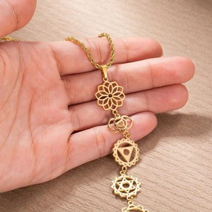 Corazón 7 Chakra colgante collar chapado en oro joyería espiritual <span class=keywords><strong>Yoga</strong></span> Chakra collares equilibrio meditación <span class=keywords><strong>Anahata</strong></span> joyería Collier - Product Image 3