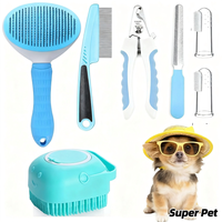 Kit de toilettage pour chat et petit chien en plastique, 7 pièces, facile à utiliser, avec brosse, peigne, coupe-ongles, brosse à dents et peigne anti-poils