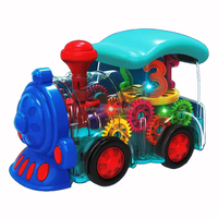 Jouet de train à engrenages de voiture transparent à piles avec lumière et musique 360 rotation camion-jouet de train électrique bon marché