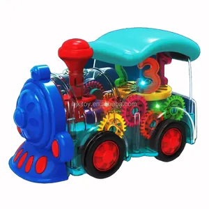 Battery Operated Transparent Car Gear Train Toy With Light And Music 360 Rotation Cheap Electric Train Toy Truck