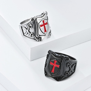 yunnique punk style cross-shaped Eastern Expeditionary Legion shield retro fashion <b>titanium</b> steel <b>ring</b> men's stainl - Product Image 1
