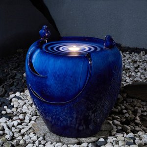 <span class=keywords><strong>Fontaine</strong></span> décorative en céramique avec chute d'eau, motif de plante en relief, deux oiseaux, <span class=keywords><strong>bleu</strong></span> Cobalt, <span class=keywords><strong>fontaine</strong></span> de jardin - Product Image 6