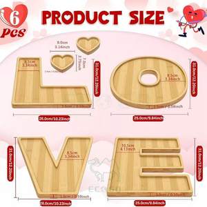 6 pièces Eco Love Planches à découper en bambou avec lettres, pour charcuterie et service de fromages, ustensiles de cuisine, décorations pour mariages et fêtes de famille - Product Image 2