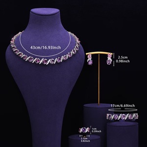 Ensemble de bijoux de luxe plaqué or 18 carats, collier et boucles d'oreilles géométriques, bracelet, bague, zircon de haute qualité, deux couleurs - Product Image 6