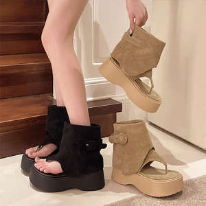 Sandales d'été 2025 pour femme, style western, à bout ouvert, plateforme épaisse, effet rehausseur, sensation haut de gamme, Cool26 - Product Image 4