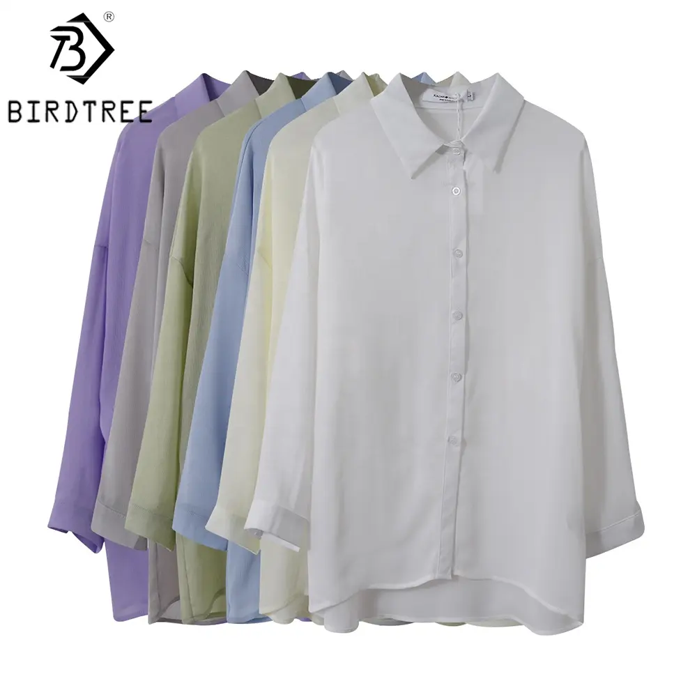 Women Shirt 2022 Summer Autumn Button Up New Korean Thin Sunscreen Clothing Air Conditioning Sheer Shirts T26905X