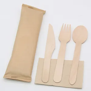 Einweg-Besteckset aus Holz mit unabhängiger Verpackung für Sicherheit und Hygiene Löffel Messer gabel Kunden spezifische Unterstützung für Lebensmittel
