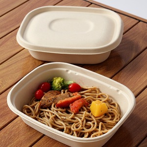 Sugarcane Disposable Rectangular Bento Box With Lid For <b>Takeaway</b> Food Lightweight Biodegradable Sugarcane Pulp <b>Container</b> - Product Image 1