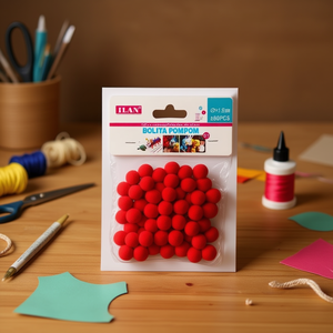 Ilan Bolita Pompon 1,5 cm Rouge Décorations Artisanales pour Projets DIY - Product Image 2