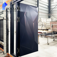 Porte d'entrée moderne et élégante de luxe avec motif géométrique 3D, panneaux latéraux en verre dépoli et poignée centrale intelligente