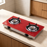 Kompor Gas Portabel 2 Tungku dengan Top Table Kaca Temper, Peralatan Dapur Rumah, Kompor Gas untuk Memasak di Luar Ruangan