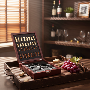 Coffret de luxe en bois HUAJU INDUSTRIAL pour sommelier, avec ouvre-bouteille et plateau à échecs, ensemble cadeau - Product Image 1
