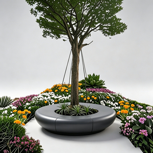 Artistic Seating With Flowerpot Custom Fiberglass Combined Planter <b>Bench</b> Durable Public Seating for Hotel Gardens - Product Image 1