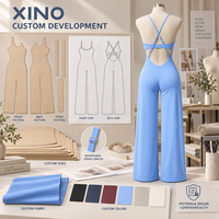 Combinaison de yoga à jambes larges pour femme, dos croisé à bretelles, tenue d'entraînement une pièce, fabrication sur mesure, marque privée, OEM, ODM