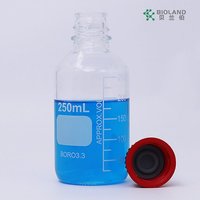 Botol Media Kaca Silinder Bioland High Borosilicate 3.3, Dapat Disterilkan dengan Autoklaf, Tutup Anti Bocor, Tipe USP I, untuk Kultur Sel Laboratorium