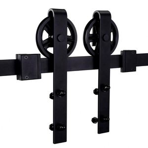 WEKIS Herrajes Modernos Negros para Puertas Correderas Estilo Granero, Rodillo Deslizante Rústico de Rueda Grande para Cocina u Hotel, de Latón, Acero y Madera Maciza, En Stock - Product Image 3