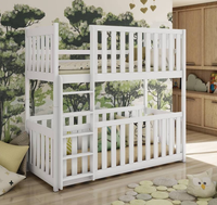 Lit superposé en bois Konrad avec lit de bébé avec rails en bois hauts de tous les côtés Lit en bois de pin massif avec limite de poids maximale