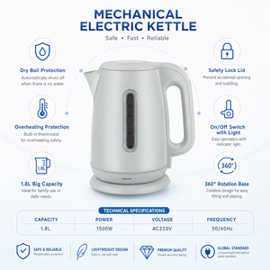 Hervidor Portátil Suokang de Acero Inoxidable de 1.8L y 1500W, 220V, Apagado Automático Mecánico, Protección Contra Ebullición en Seco, Capacidad Suficiente para el Hogar - Product Image 5